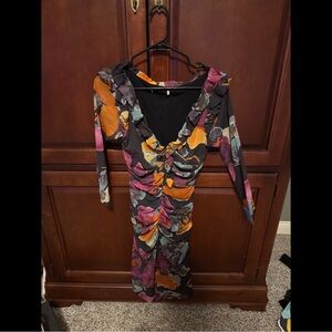 Boston Proper Floral Multicolor Ruched Dress
